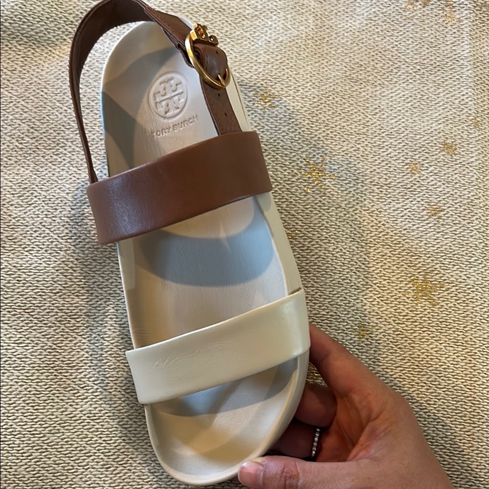 Tory Burch Brown and Cream Minimalist Sandals